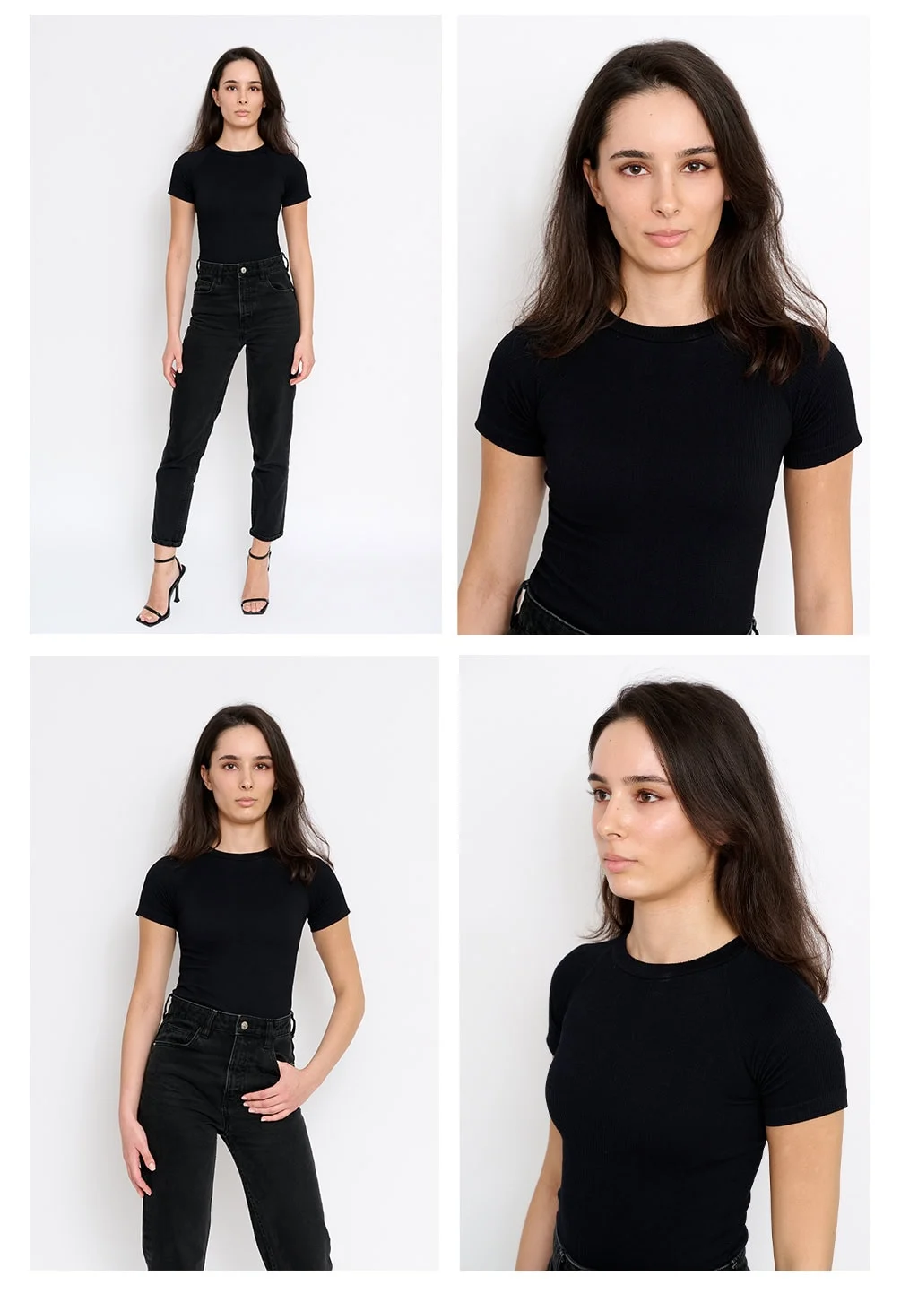 Example digitals: full shot, close up, half shot and profile, no makeup, natural light
